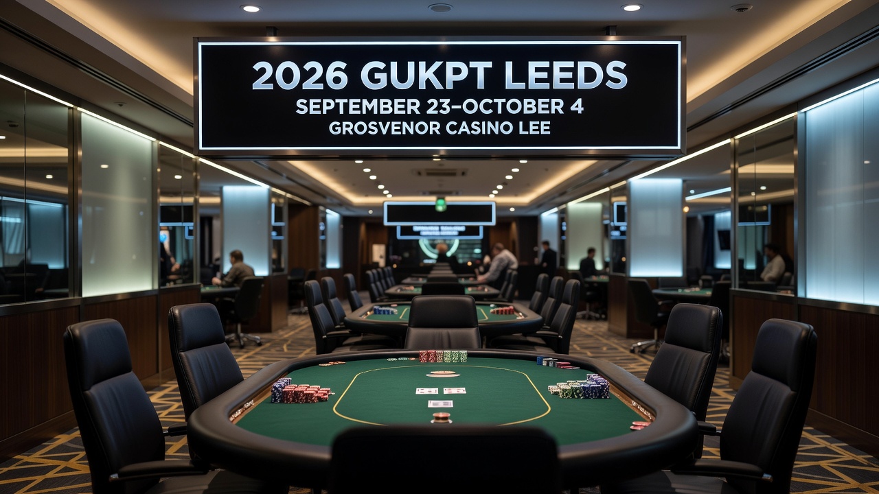 Poker tournament tables set up inside a UK casino during a major series